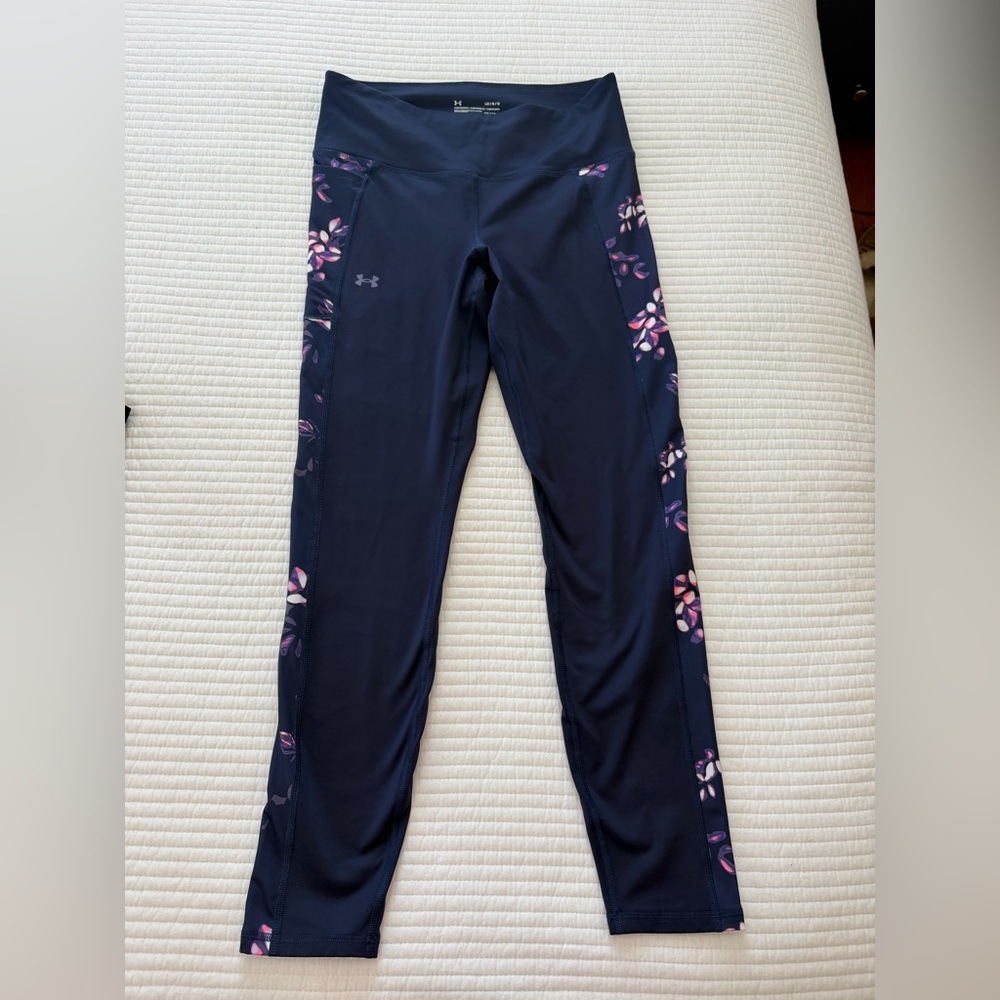 Under Armour Navy Leggings with Pink & Purple Floral Side Panels